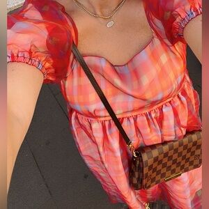 Endless Rose Checkered Print Puff Sleeve Babydoll Minidress - M